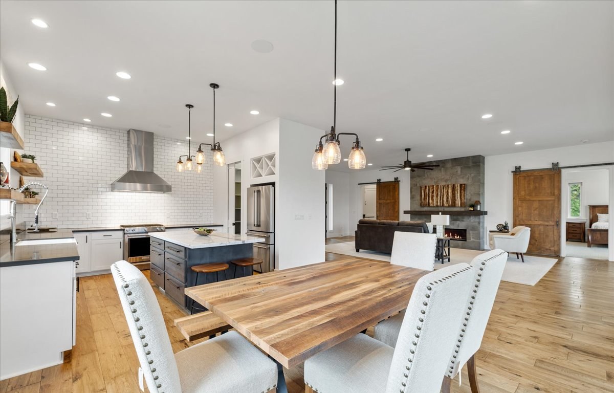 A staged kitchen and dining space ready to show